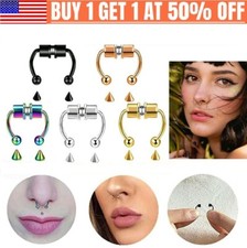 Magnetic Non-Piercing Fake Nose Rings Septum Segment Helix Club Clickers Punk US