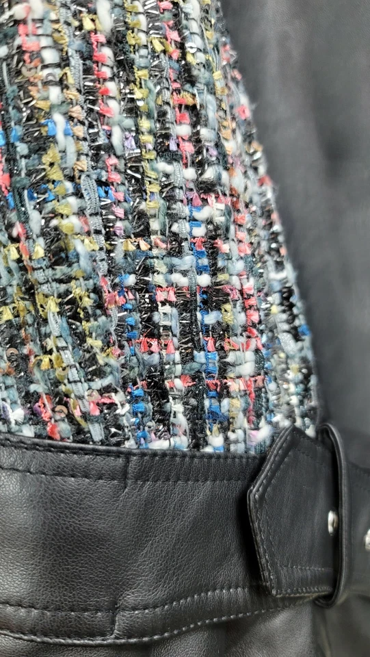 Chaqueta de moto con cinturón Lane Bryant de cuero vegano tweed y lentejuelas plateadas 18/20 nueva con etiquetas Foto 4 de 4
