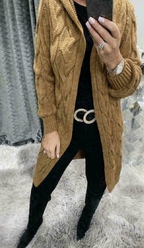 Cárdigan tejido con cable de manga larga con capucha para damas y mujeres UK8-14 - Imagen 5 de 10