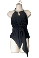 Women's High Neck Cutout Black One Piece Swimsuit Cupshe Medium NEW Vacation Tie