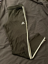 ADIDAS Womens Jogging Warm Up Pants Ankle Zip Black White Stripes Size Med - EUC