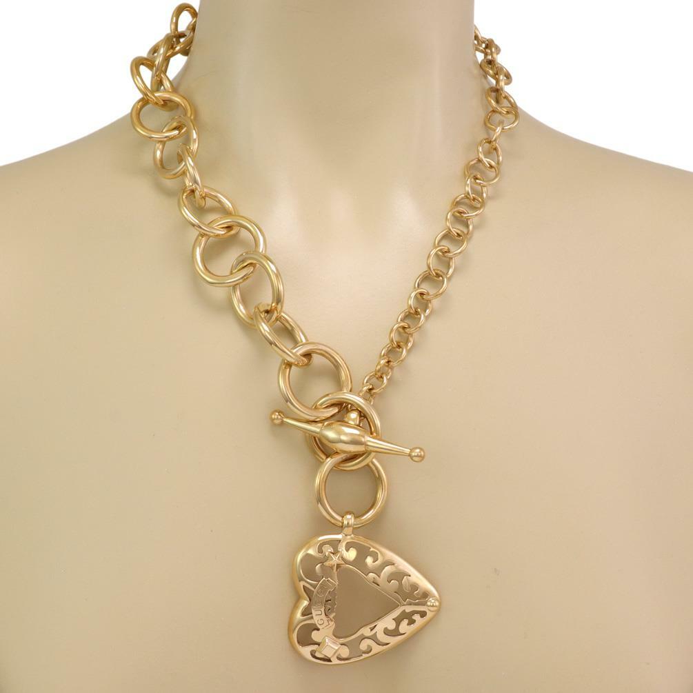 Gucci 18k Yellow Gold Heart Toggle Clasp Large Ring Link Necklace