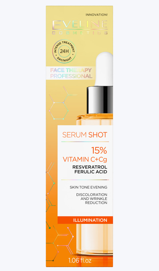 Eveline Brightening Serum Shot 15% Vitamin C +Cg Ferulic Acid Vegan 30ml