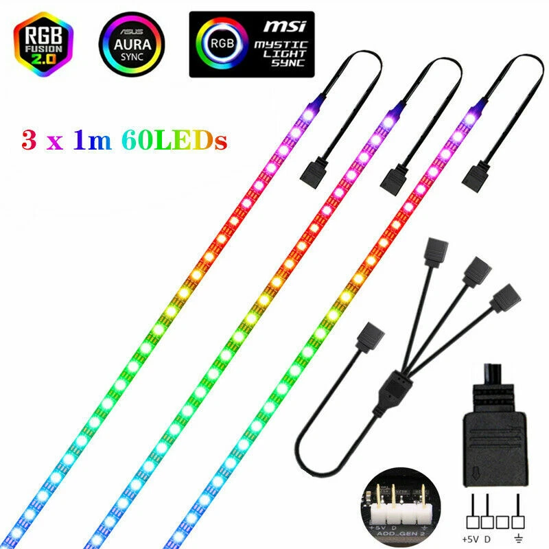 DIY 5V 3pin WS2812B Addressable ARGB Header PC Case Asus Aura Sync RGB LED  Strip