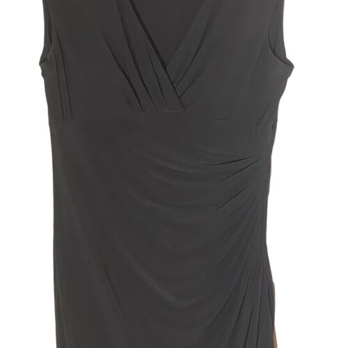 Ralph Lauren Black Jersey Knit Cap Sleeves Side Ruched Classic Midi Dress 12 - Picture 3 of 9