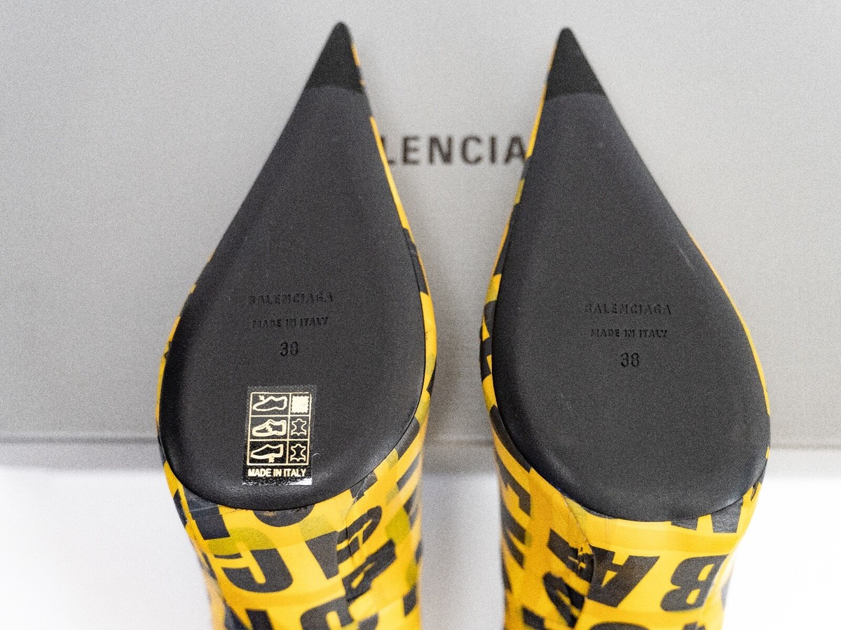 【BALENCIAGA】KNIFE 110MM パンプス イエロー＆ブラック テープ BALENCIAGA】KNIFE 110MM パンプス イエロー＆ブラック テープ
