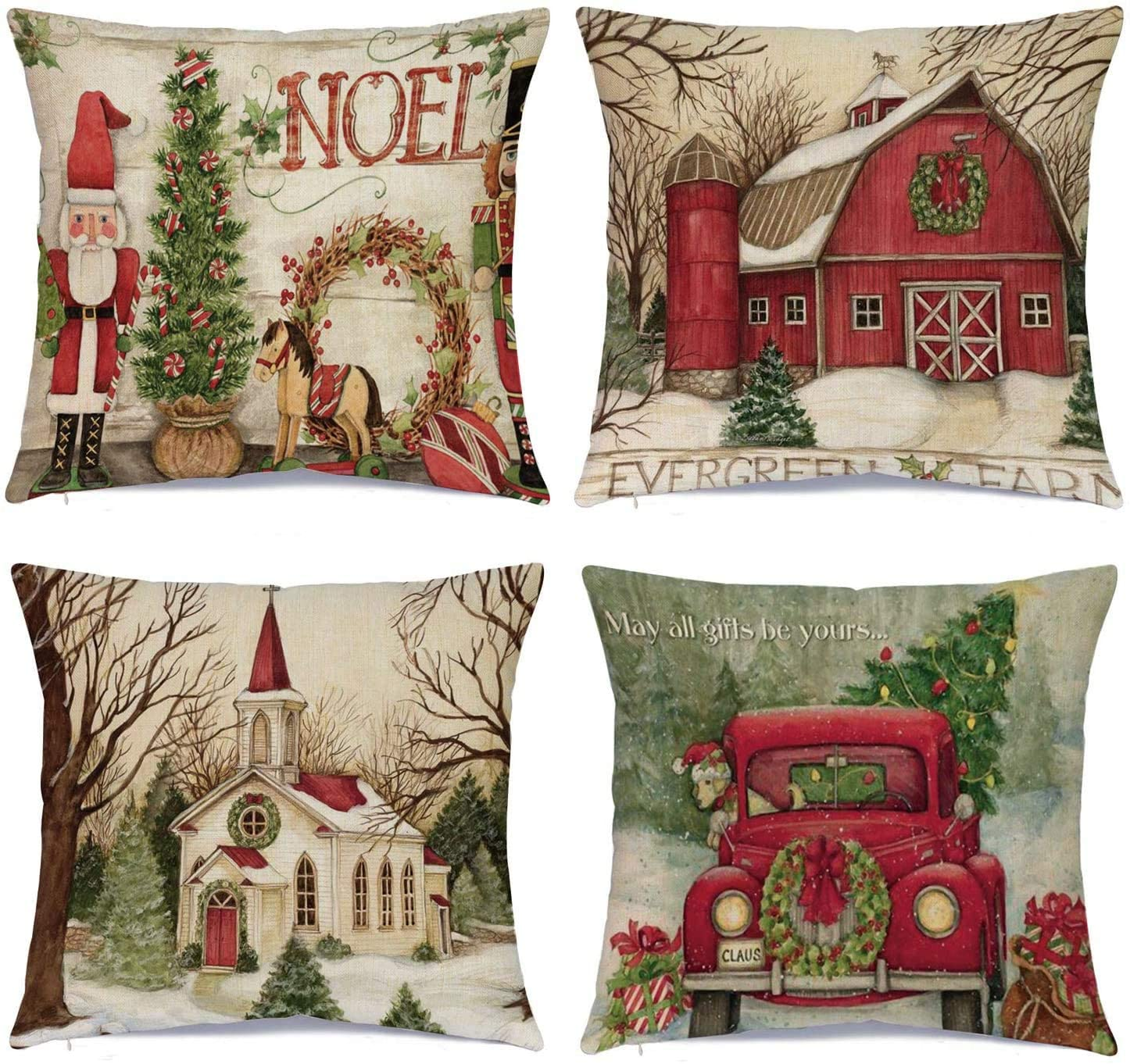 Set of 4 Christmas 18×18 Zippered Pillow Covers Xmas Series Cushion Covers-image