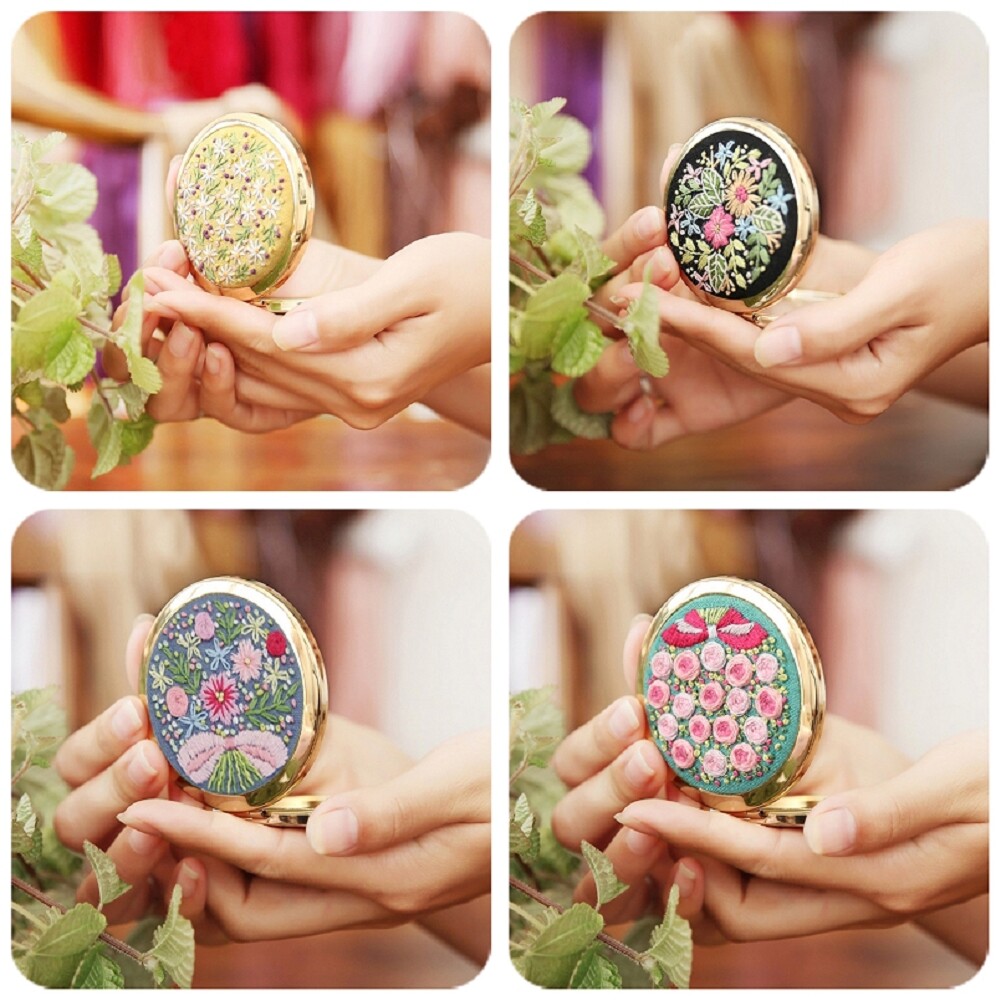 Makeup Mirror Embroidery Kit for Beginners Gift Embroidery Set English Manual-image