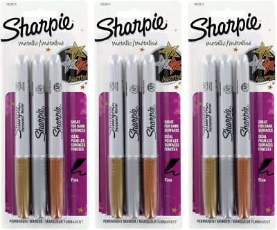 Sharpie Metallic Fine Point Permanent Marker, Assorted Colors,3 Count (Pack of 3