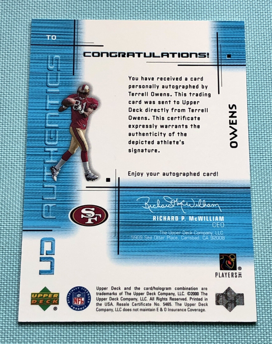 Terrell Owens 2000 Upper Deck Ionix UD Authentics Signed Autograph AUTO #/300 - Picture 2 of 3