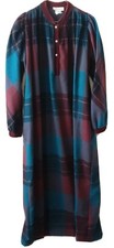 Vintage Plaid wool Long Nightgown Small Retro Velvet trim Loose fit RARE C3