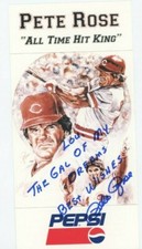 Autographed 3.5 x 7 Card Pete Rose Legendary Baseball Player + Photo w M. Zapata