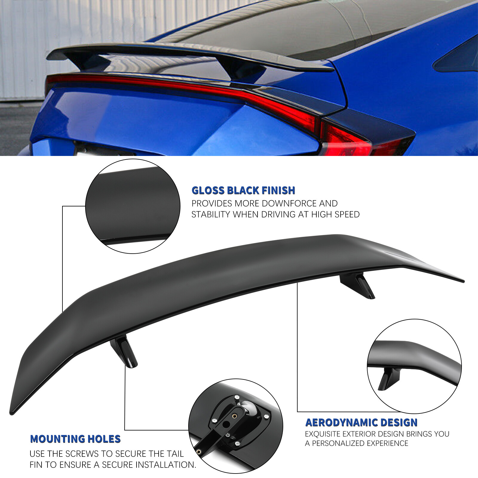 For AUDI R8 ABS GT Style Rear Trunk Spoiler Wing Lip with Bracket Glossy Black