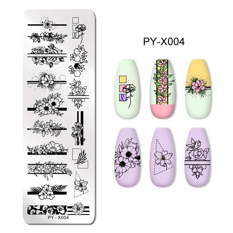 PICT YOU Flower Nail Stamping Plates Geometry Line Nail Art Printing ...