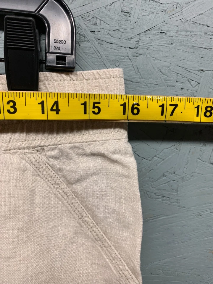 Allen Allen女式M黑色100%亚麻短直筒裤象牙白 — 第 3/4 张图片