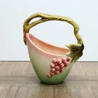 Hull Pottery Tokay USA Tuscany 8" Pink Green Basket Pink Grapes & Vine Handle #6