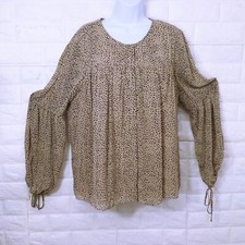 NWT Halston Animal Print Romantic Poet Blouse BabyDoll Top -XL Balloon LSL Beige