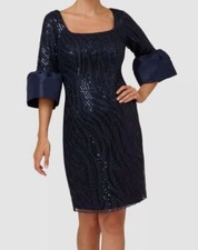 Adrianna Papell Women's Blue Sequin-Embroidered Cocktail Sheath Dress Size 6