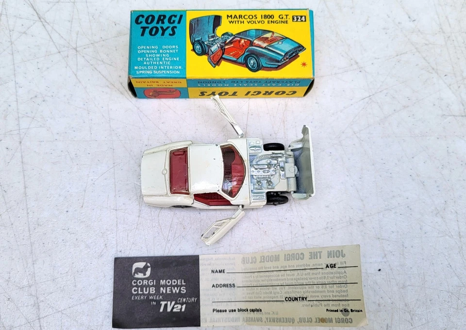 Corgi 324 Marcos Volvo 1800 GT Diecast Toy Car w Box GT Britain 1960s - Image 4 of 4