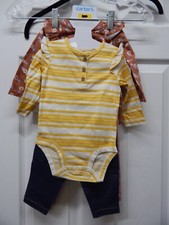 Carter's Girls' 4 Piece Bodysuit Pant Set-Yellow/Brown Floral-3-6M-NWT