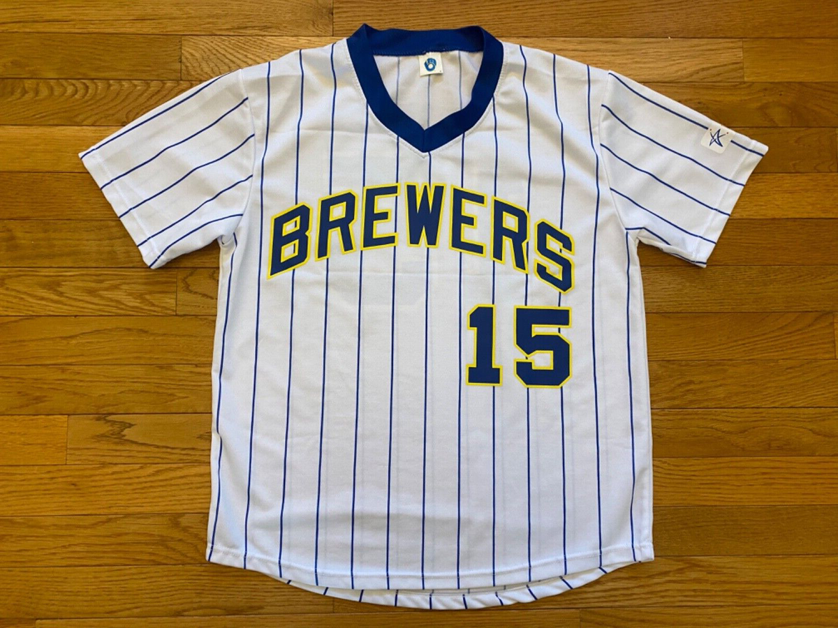 Milwaukee Brewers Cecil Cooper #15 Pinstripe Jersey Sz M SGA Promo Baseball  MLB