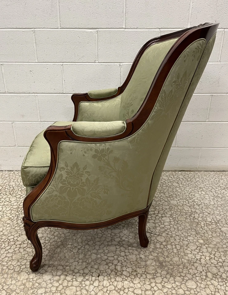 PAR de sillones Hancock & Moore Balfour caoba y damasco verde Luis XV Foto 3 de 4