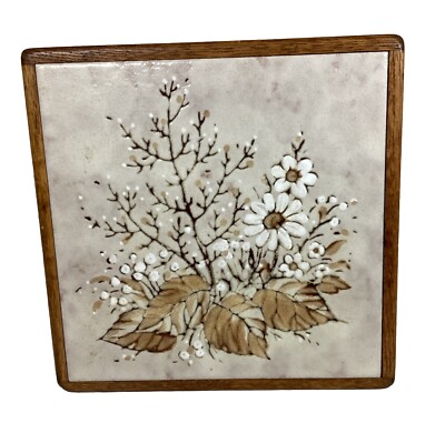 Wood & Tile Hand Crafted Trivet 8''x8'' Floral & Leaves by Lance Munn EP Woodworks