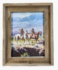 Barnwood Framed Native American Print Scouts In Rough Country