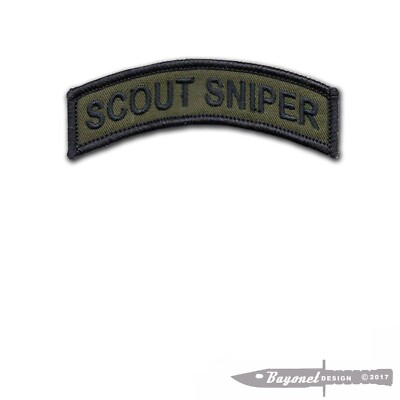 Scout Sniper OD Tab Embroidered Patch with Hook & Loop Backing - 3 1/2'' X 1''