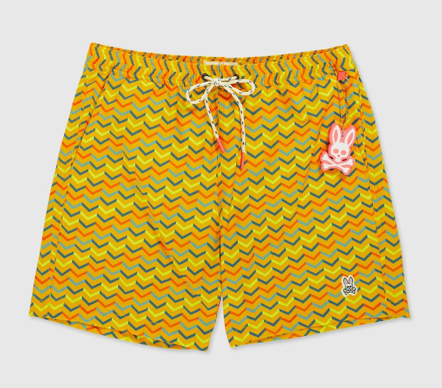 Psycho Bunny Men's Oxford Gold Carwin Graphic Print Swim Trunks | eBay