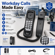 Landline Phone Desktop Corded Fixed Telephone Wall Mountable for Home Office Use