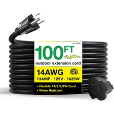 100 Ft. 14/3 SJTW Outdoor Extension Cord - Black
