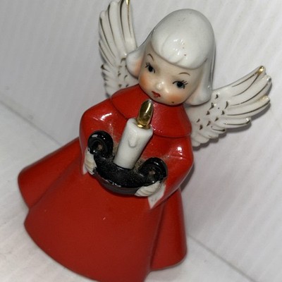 Nippon Yoko Boeki Christmas Angel Holding Candle Red Dress Japan Porcelain/135j
