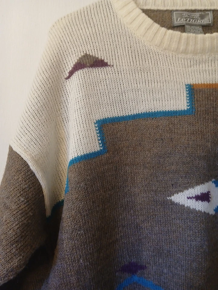 Suéter Le Tigre Grande De Colección Años 80 Tejido Geométrico Para Hombre Cuello Redondo Foto 4 de 4