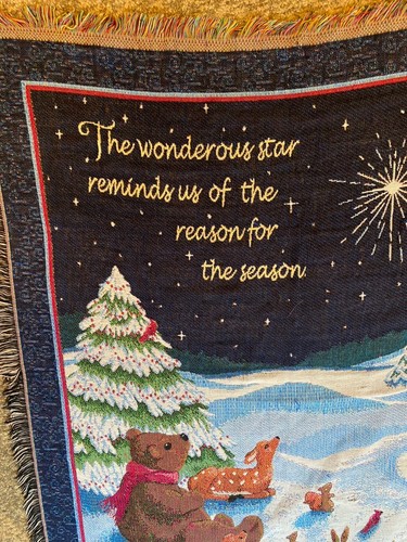 Vintage Crown Crafts Winter Animals Tapestry Blanket 54 X 48 Fringe - Picture 4 of 10