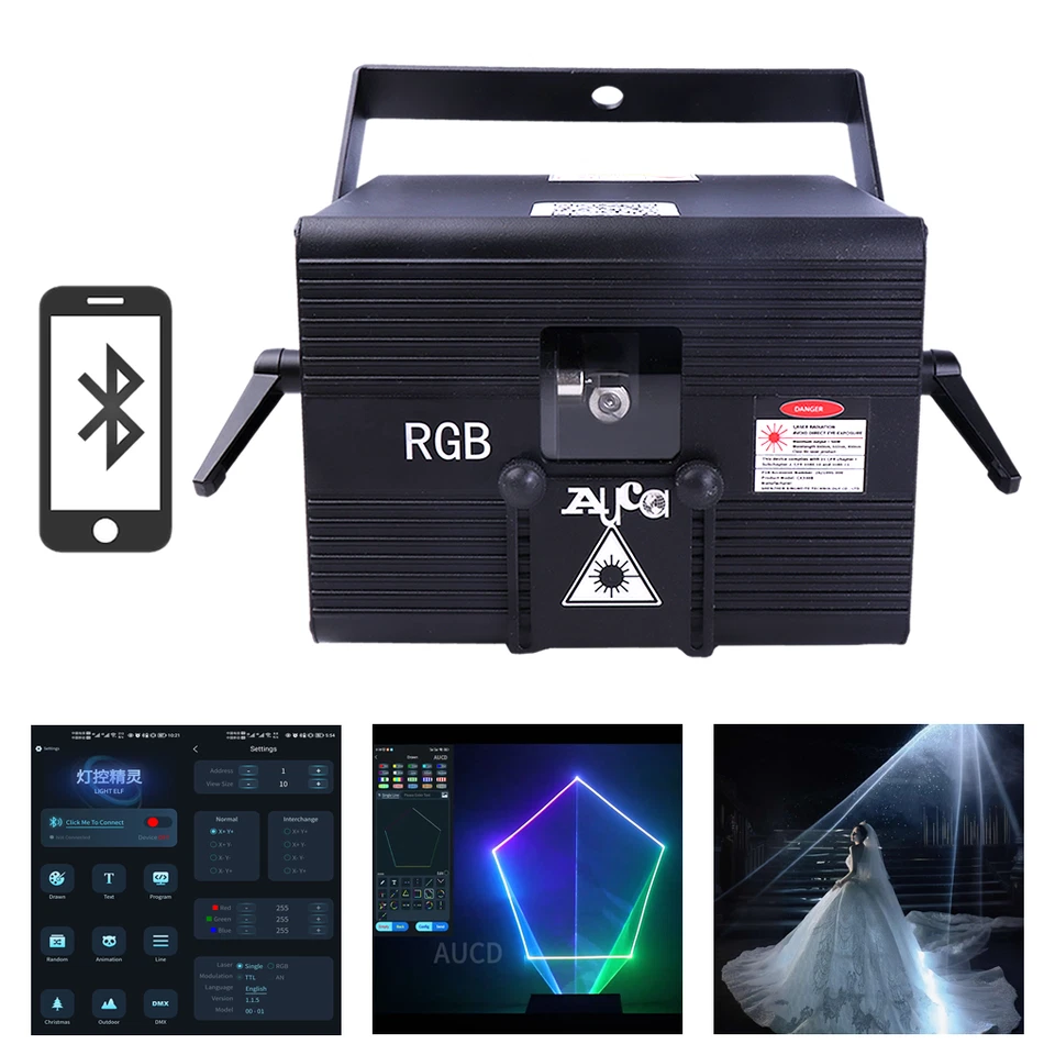 IOS Android App Edit 5W RGB iLDA DMX Animation DJ Stage Projector Laser Lighting - Image 2 of 4