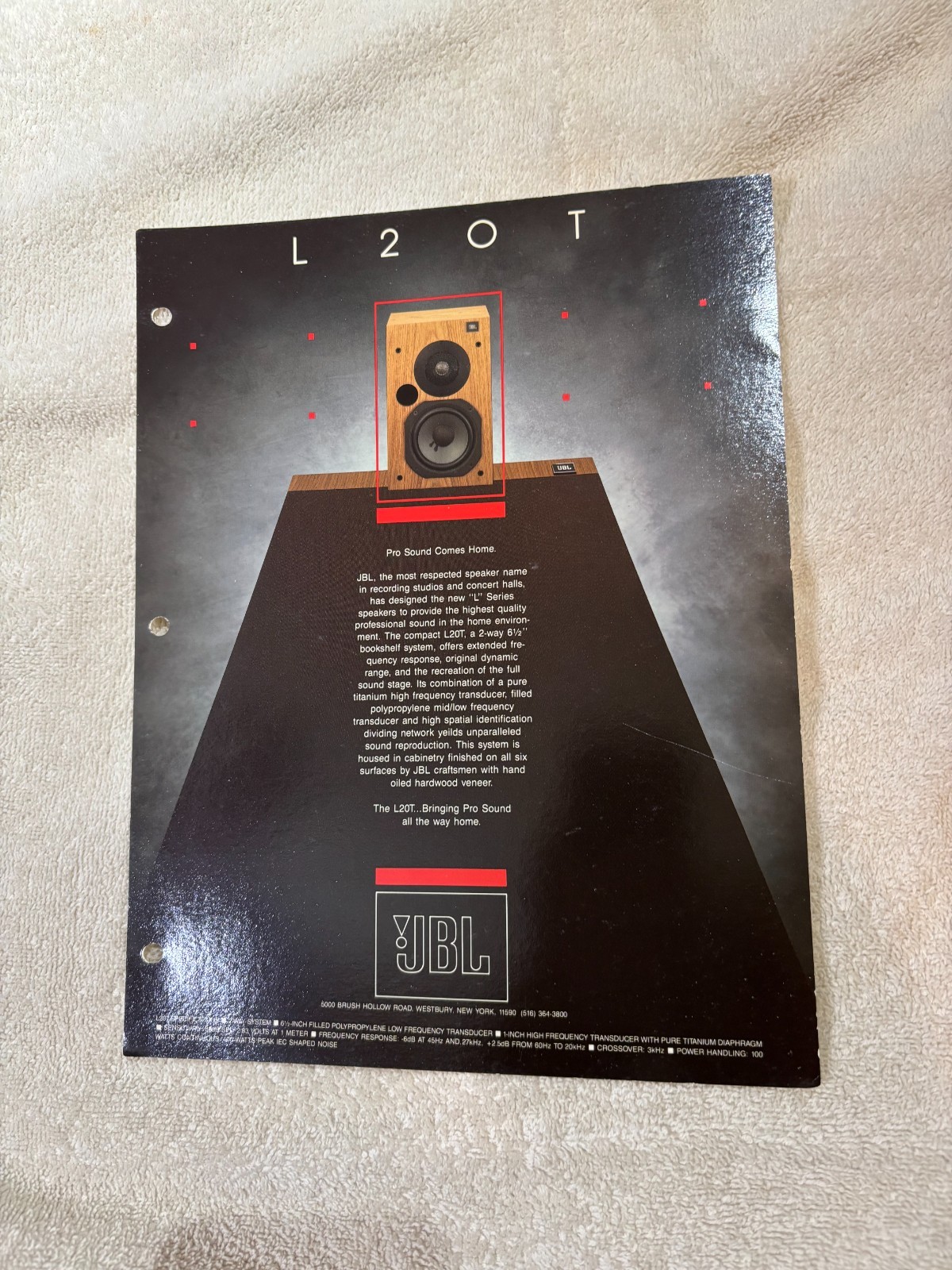 ORIGINAL JBL SALES BROCHURE FLYER TECHNICAL DATA SALESMAN L20T SPEAKERS
