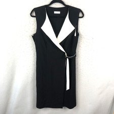 Calvin Klein Dress Womens Small Black White Wrap Ponte Knit Scuba Office