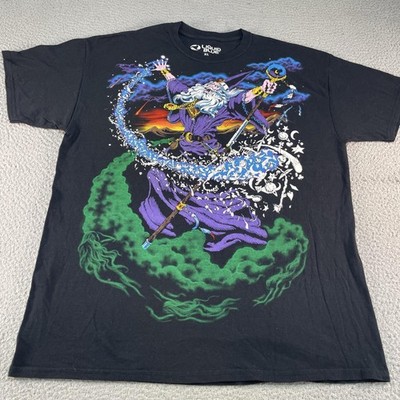 Liquid Blue Wizard Shirt Mens XL Black Fantasy Magic Double Sided Graphic Tee