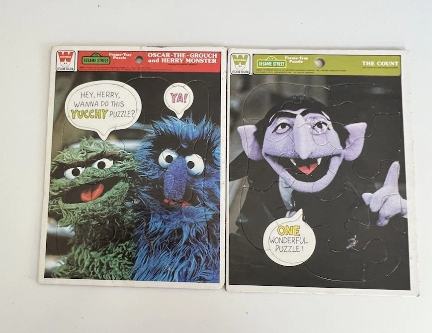 Lote De Rompecabezas Calle Sésamo De Colección - Rompecabezas con Incrustaciones de Bandeja de 5 Marcos y 1 Pájaro Grande De Madera Foto 3 de 4