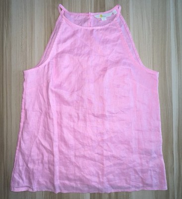 Boden 100% Linen Sleeveless Tank Top Blouse Women's US 4 Pink Lagenlook