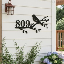 Custom Metal Address Plaque Modern Birdhouse Sign House Numbers Outdoor Decor