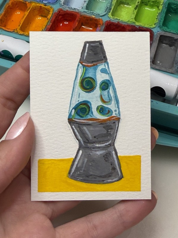 ACEO Original Watercolor Painting 2.5x3.5in - Lava lamp - Blue