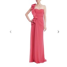 Badgley Mischka - One-Shoulder Pleated Leaf Evening Gown