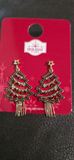 Holiday Time Christmas Tree Tassel Dangle Earrings Rhinestone 2in Hypoallergenic
