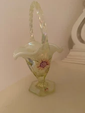 The Fenton Beautiful hand painted signedOpalescent Autumn Beauty Basket 563/1950