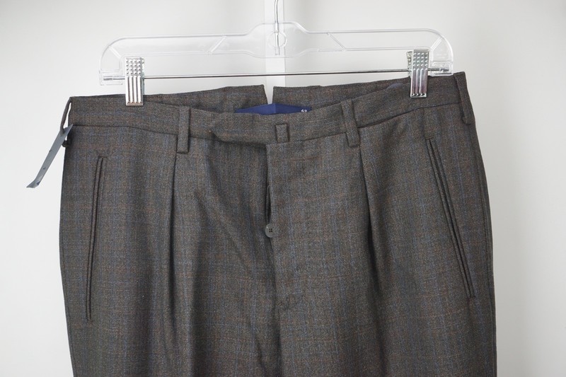 Incotex Brown Purple Plaid 100% Wool Buckle Back Dress Pants Sz 48 NEW