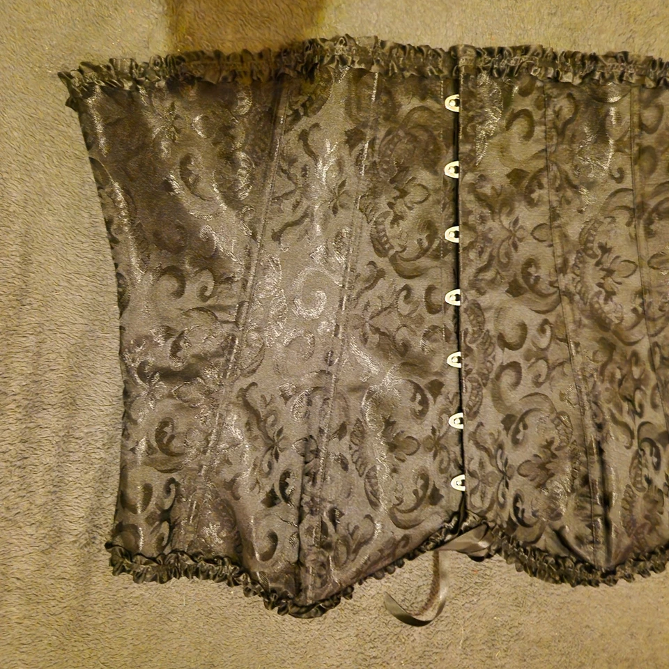 Top corsé con cordones brocado negro talla grande 6XL - gótico burlesco victoriano... Foto 2 de 4