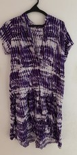 Women's Purple White Tie Dye Midi Dress V Neck Short Sleeve Boho