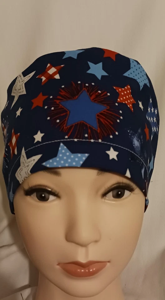 Colorful, Patriotic Women's Euro Scrub Cap.  Adjustable Elastic with Toggle. - Image 2 of 3